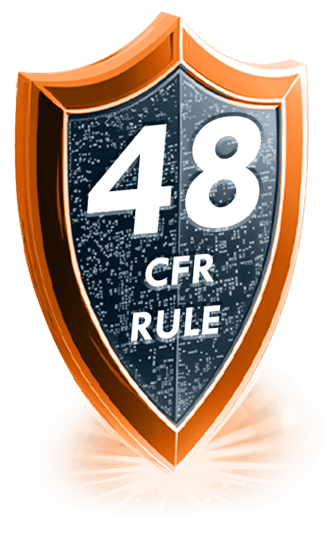 Cyber shield icon displaying the 48 CFR Rule.